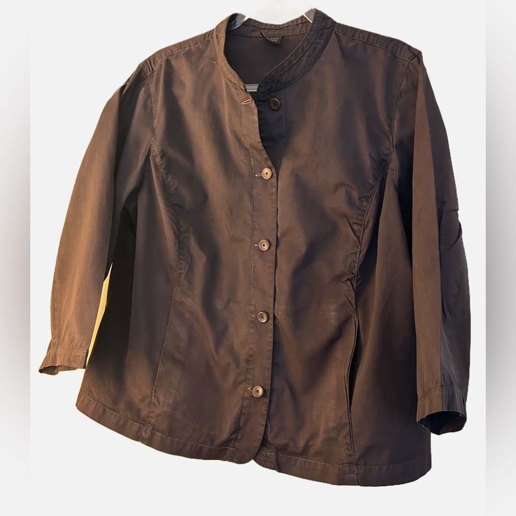 Eileen Fisher Hand Dyed Brown Cotton Jacket Womens Minimalist One Of A Kind